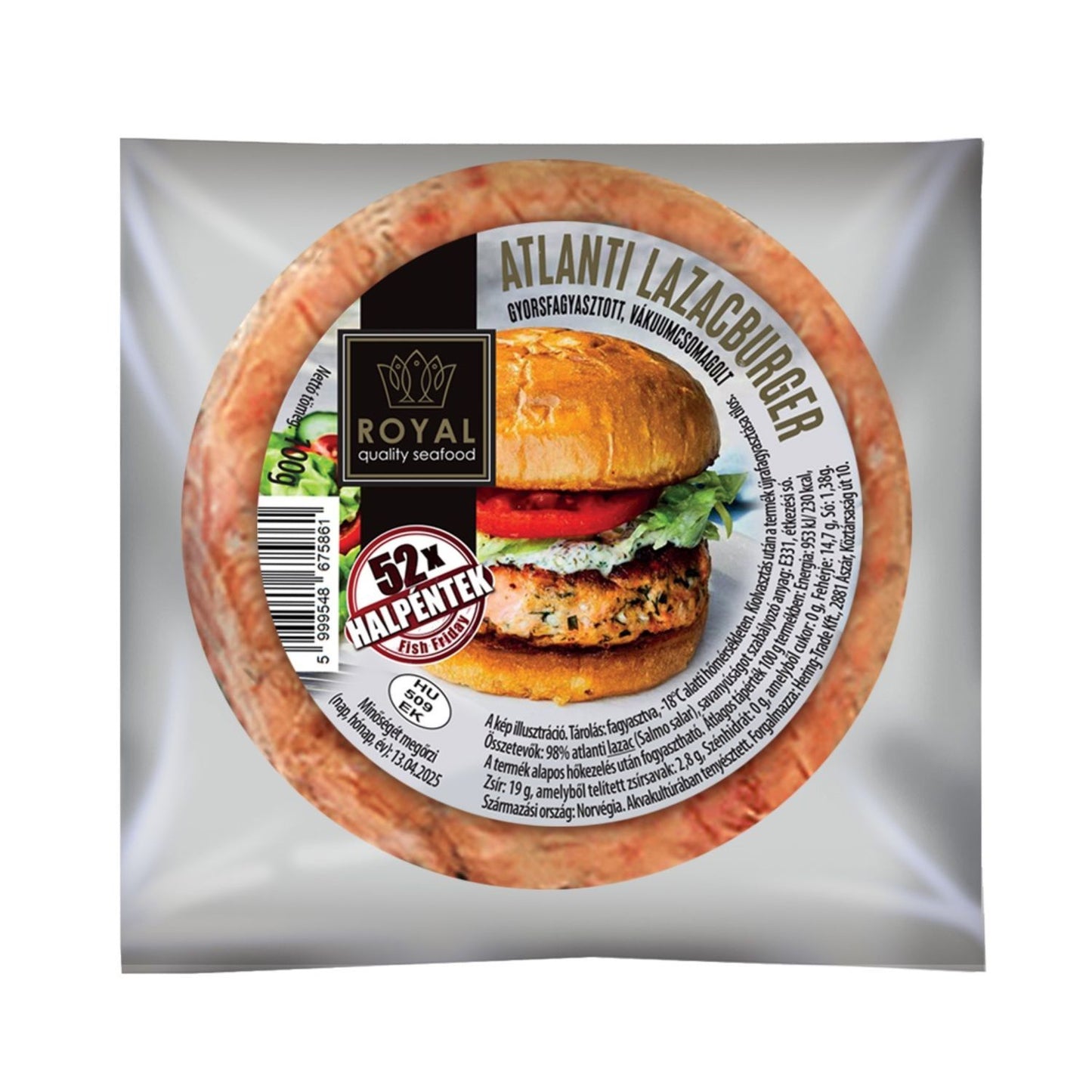 Atlanti nyers lazacburger fagyasztott 100g