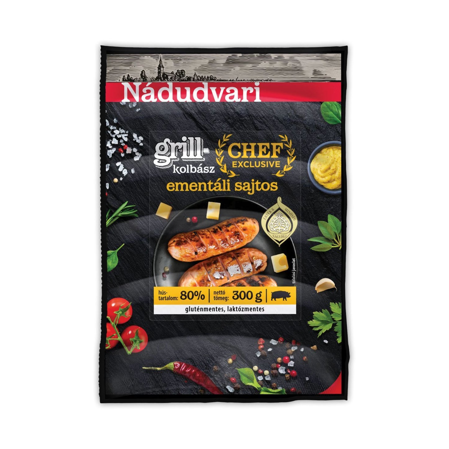 Nádudvari sertés grillkolbász ementáli sajtos 300g